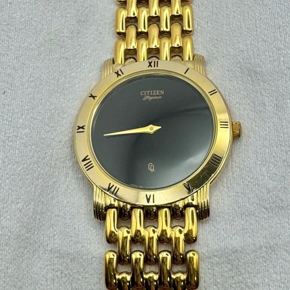 Men’s Citizen Elegance Vintage Gold-Tone Watch with Black Dial - Picture 1 of 10